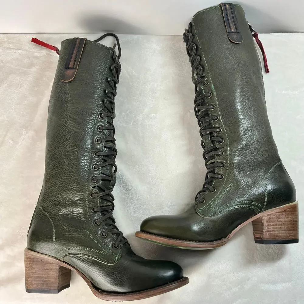 Freebird by Steven Grany Lace Up Boots in Olive - Picture 7 of 17